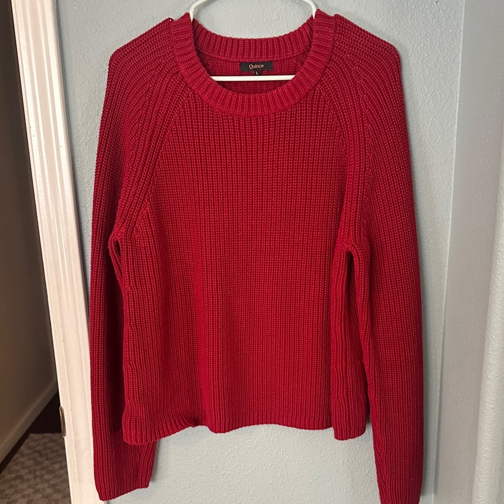 Quince Women's Fisherman Red Crew Neck Sweater